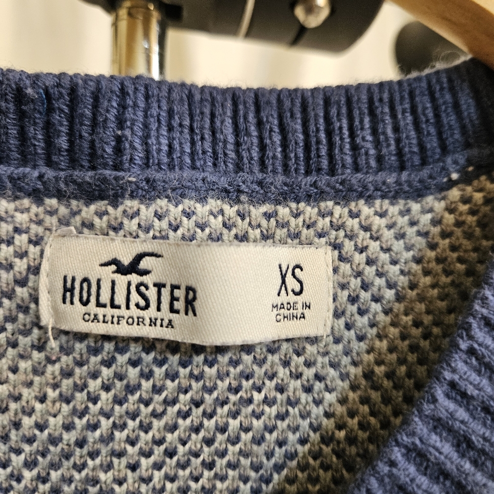 Hollister Cropped Argyle XS Women's Vest Navy, light blue, and white
